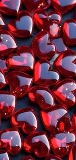 Glossy red heart pattern mobile wallpaper.