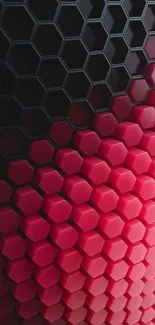 Vibrant 3D hexagon pattern in red and black for mobile wallpaper.