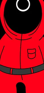 Bold red hooded figure on black background mobile wallpaper.