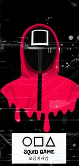 Red hoodie wallpaper with geometric shapes and a dark background.