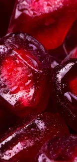 Crimson ice cubes with water droplets.