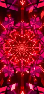 Vibrant red kaleidoscope pattern with geometric design.