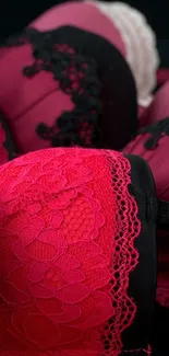 Detailed red lace lingerie with black accents.