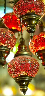 Vibrant red mosaic lanterns with intricate details.