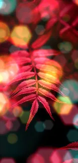 Vibrant red leaf design on dark background mobile wallpaper.