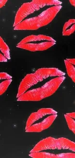 Vibrant red lips pattern on a black background.