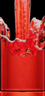 Red liquid splash with vibrant energy in a dynamic, colorful background.