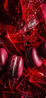 Elegant crimson red macaron wallpaper with vibrant shards.