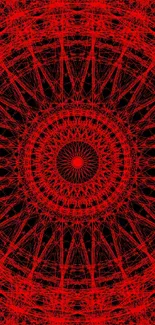 Intricate red mandala design on a black background, perfect for phones.