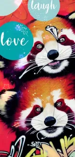 Graffiti-style wallpaper with two red pandas and vibrant graffiti background.