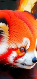 Vibrant digital artwork of a red panda with vivid orange hues.