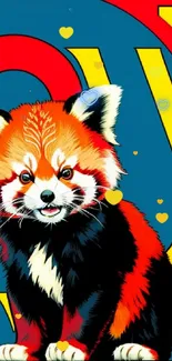 Vibrant red panda in bold pop art style with colorful background.