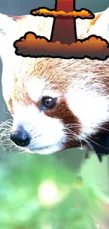 Red panda with a unique cartoon design on a vibrant background.