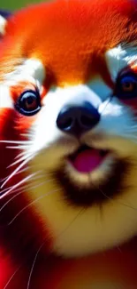 Vibrant red panda close-up, colorful mobile wallpaper.