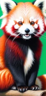 Cute red panda with verdant background on phone wallpaper.