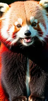 Red panda with rainbow wings, vibrant phone wallpaper.