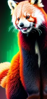 Vibrant digital art of a red panda with colorful background.