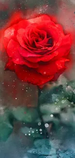 Red rose watercolor art wallpaper with vibrant colors.