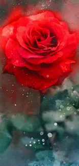 Artistic wallpaper featuring a vibrant red rose with watercolor effects.