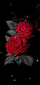 Red roses on dark background with elegant details.