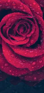 Close-up of a red rose with water droplets.