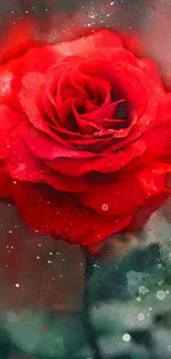 Vibrant watercolor red rose wallpaper.