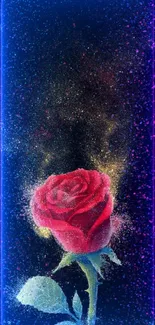 Mobile wallpaper with a red rose on dark background.