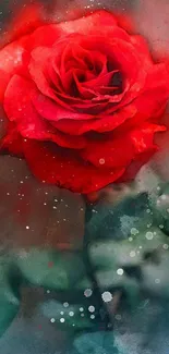 Vibrant red rose with artistic floral backdrop.