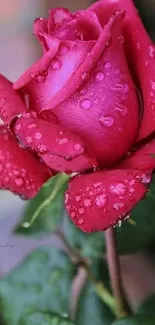 Vibrant red rose with dewdrops mobile wallpaper.