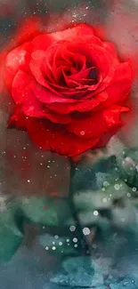 Artistic digital painting of a vibrant red rose on a textured background.