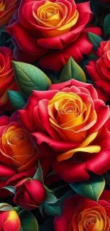 Vibrant red roses creating a stunning floral wallpaper.