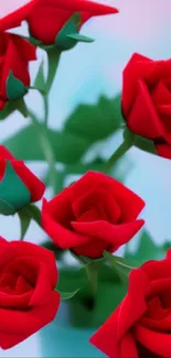 3D red roses on a pastel background wallpaper.