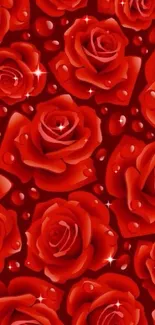 Vibrant red roses wallpaper with beautiful floral patterns.