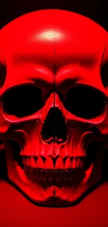 Vibrant red skull mobile wallpaper with bold design.