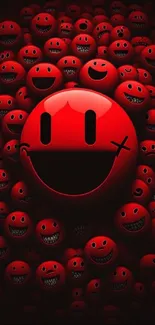 Vibrant red smiley face mobile wallpaper.