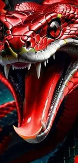 Stunning red snake art with detailed scales, ideal wallpaper.