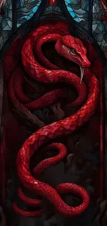 Red snake in gothic art style with a dark background.