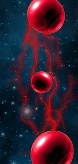 Vibrant red orbs in a starry cosmic background with glowing energy.