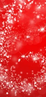 Vibrant red mobile wallpaper with sparkling white lights for festive seasons.