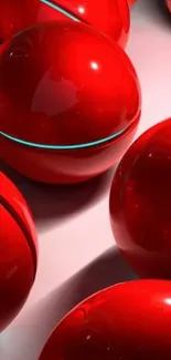 Vibrant red spheres on a glossy surface with blue accents, creating a modern look.