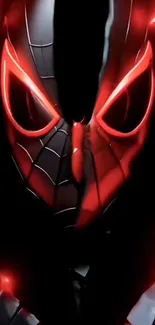 Red and black superhero mask with glowing eyes