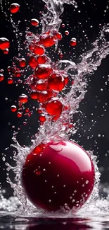 Dynamic red splash art wallpaper with water effect.