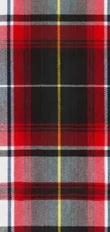 Red and black tartan plaid phone wallpaper with bold checkered pattern.