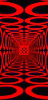 Vibrant red tunnel pattern wallpaper with geometric circles.