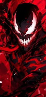 Intense anime character with red and black hues, featuring sharp teeth.