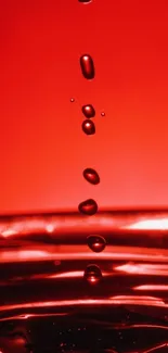 Red liquid drops splash on wallpaper background.