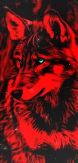 A vibrant red wolf mobile wallpaper design with intense colors.