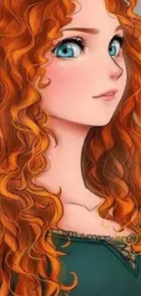 Character art of a redhead with blue eyes in a vibrant illustration.