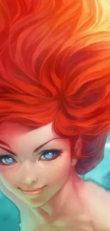 Fantasy art wallpaper with vibrant red-haired character and mesmerizing eyes.