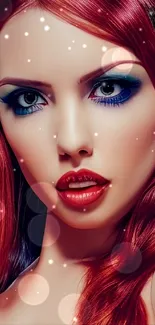 Portrait of a vibrant redhead woman with artistic makeup.